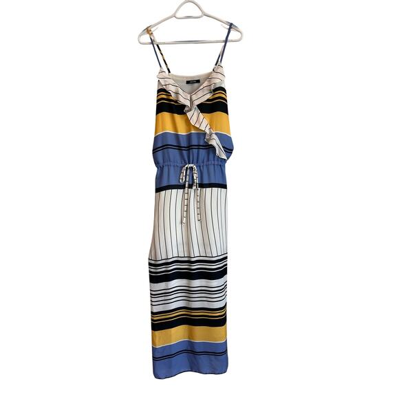 Amissima Striped Ruffle Maxi Dress Multicolor Sleeveless Drawstring Waist Sz 14 - Picture 1 of 8